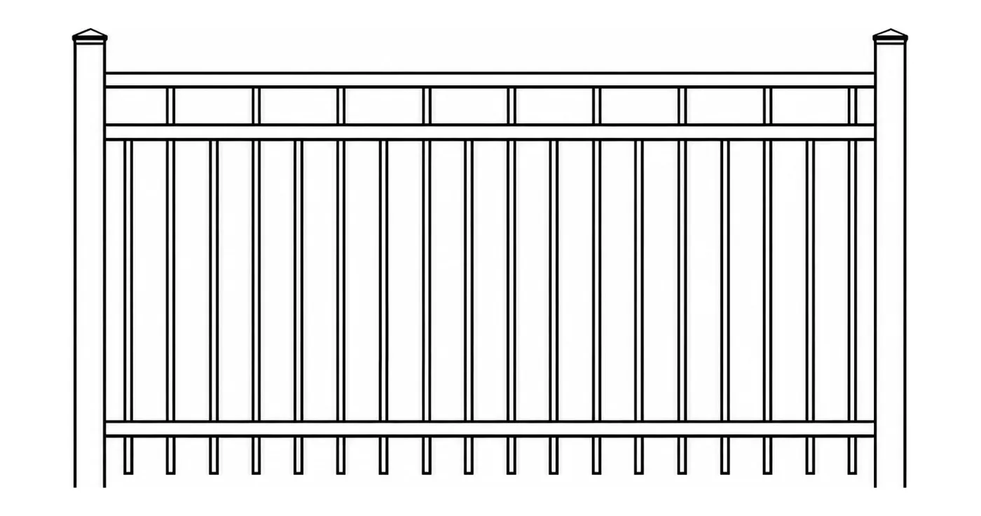 Diagramme technique de la clôture ornementale LM Florence à piquets de hauteurs alternées