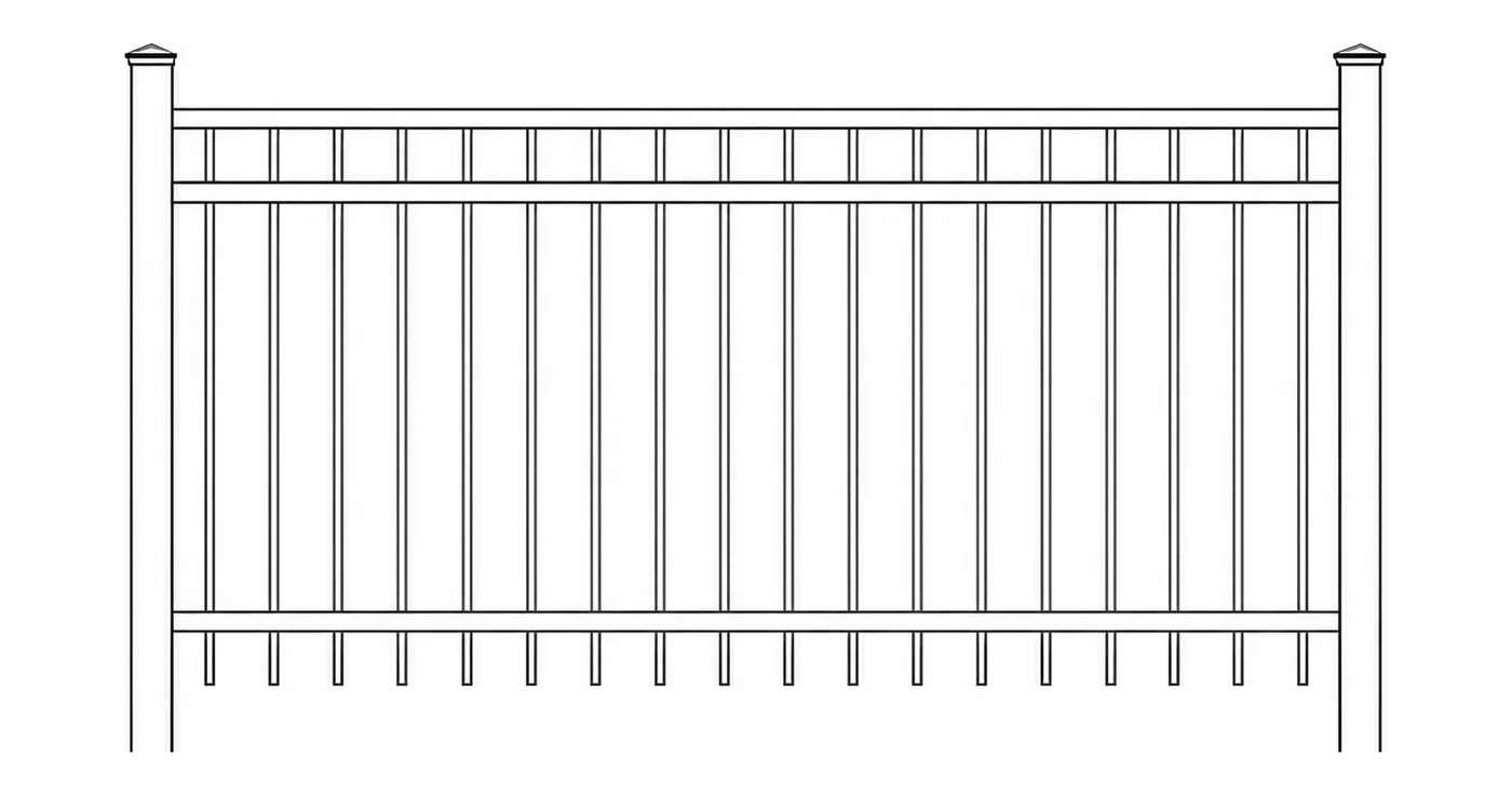 Diagramme technique de la clôture ornementale LM Boréal à rail horizontal continu